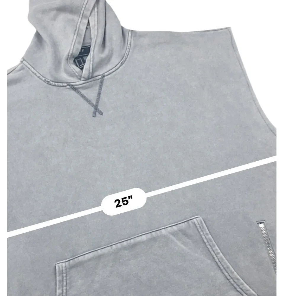 Forever 21 Men Grey Sleeveless Hoodie Vintage Wash Side Zip Pullover Vest Large